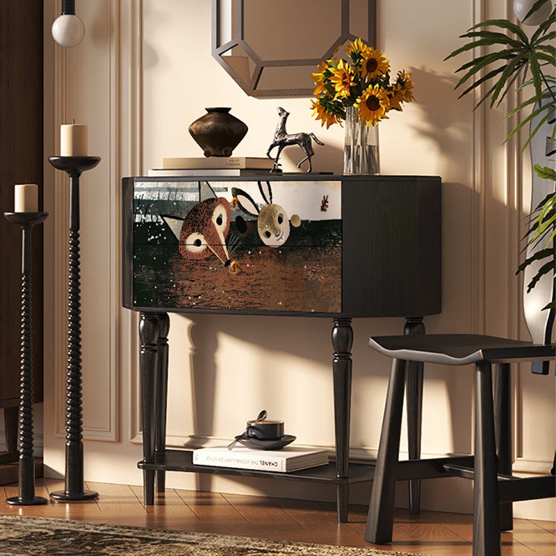 Buffet 33,5 po de style rétro avec armoire de rangement 33,5 po, Noir