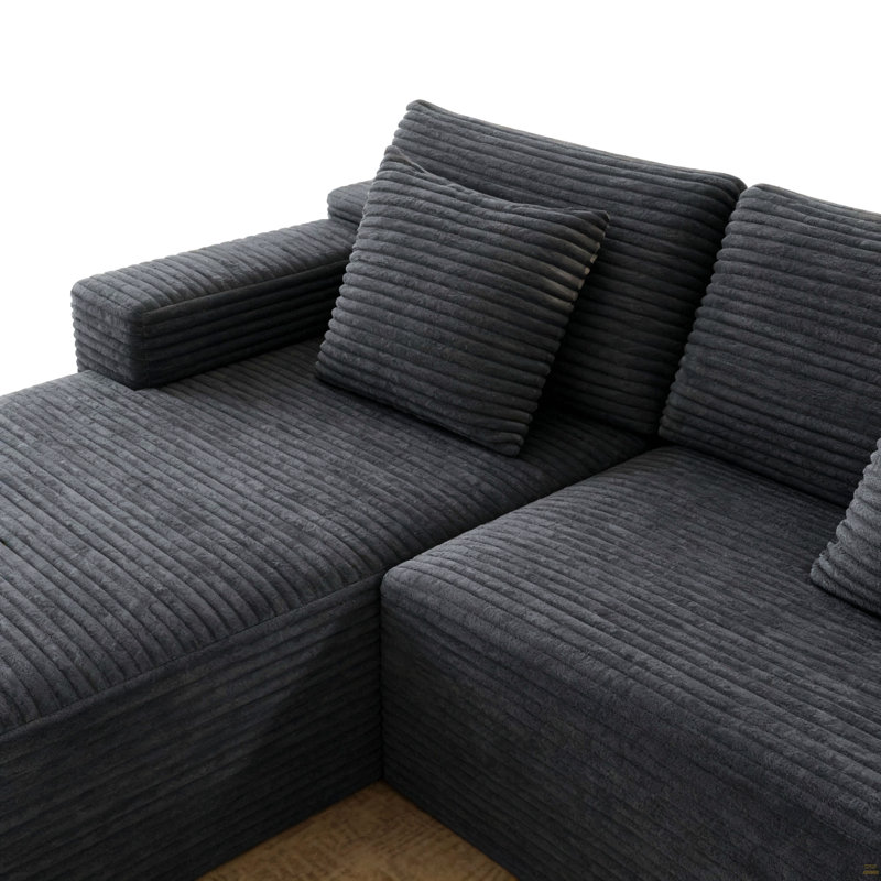 Siège de canapé modulaire modulaire, canapé rembourré et compressé pour le salon, la chambre à coucher, un appartement, aucun assemblage requis, combinaison libre de 2 pièces, tissu en velours côtelé moelleux, gris