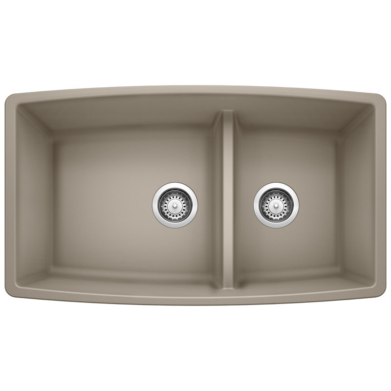 Performa SILGRANIT 33" 60/40 Double Bowl Undermount Kitchen Sink with Low Divide, Truffle