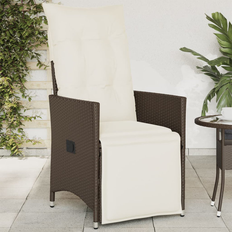 Chaise de jardin inclinable en poly rotin, Beige, Brun