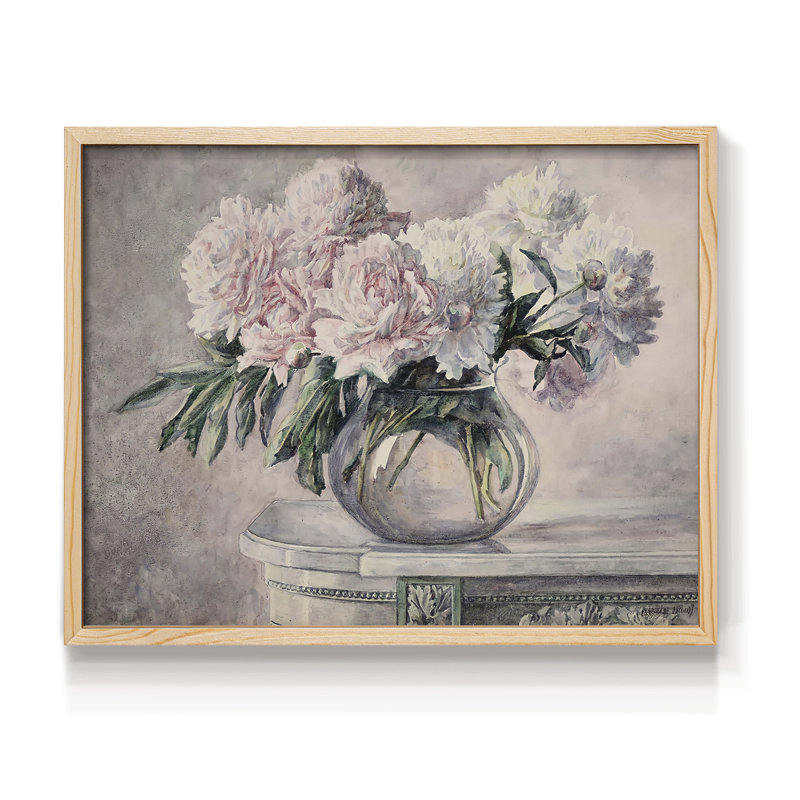 Motif floral rétro - Lxxxiv - reproduction encadrée, Naturel, H 16 po x l 20 po