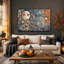 Art mural sur toile, masque blanc et lanterne ailée en texture cuivre-50918986