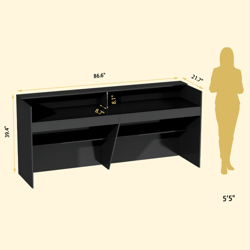 Comptoir de réception de 86,6 pouces, comptoir avant, comptoir de vente au détail moderne, bureau d'ordinateur en bois, table de réception pour les espaces de réception, les salons, les bureaux, les magasins, les cabinets, les halls d'entrée, les esp