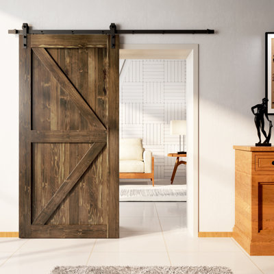 Arrow Design Color Solid Pine Wood Unassembled Door with Black Rustic Installation Hardware Kit