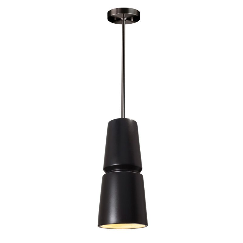 (6) Luminaire suspendu conique 1 lumière - Tige rigide, Nickel brossé, H 13,5 po x l 6 po x P 6 po, Patine verde
