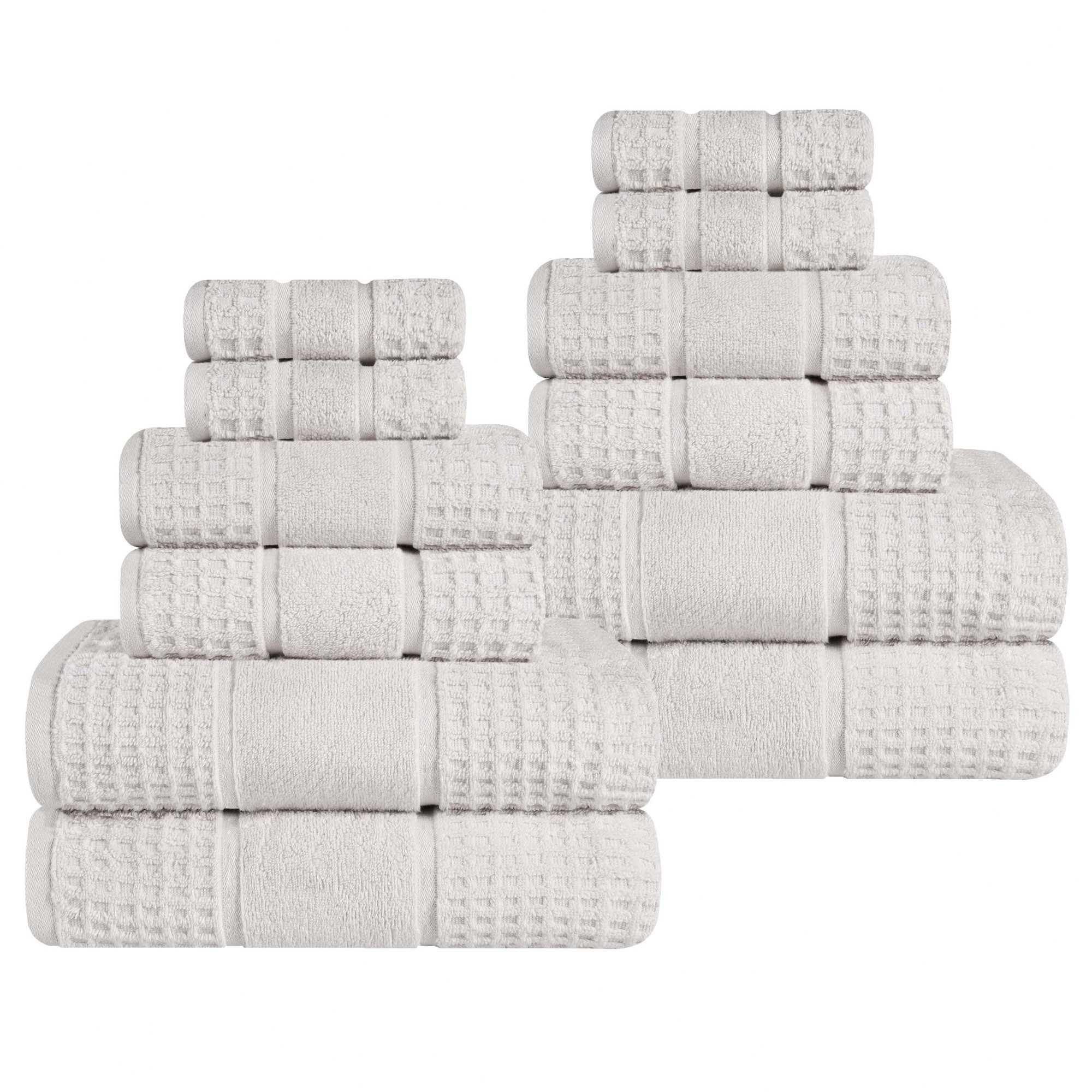 Hisela Zero Twist Cotton Solid Waffle Honeycomb Plush Soft Absorbent Medium Weight Assorted Towel Set, 12 Piece Towel Set