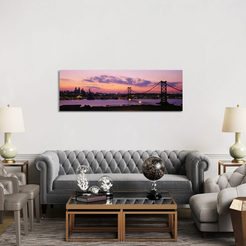 Bridge Across A River, Ben Franklin Bridge, Philadelphia, Pennsylvania, USA - Wrapped Canvas Panoramic Print