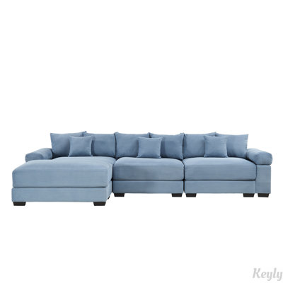 130" Oversized Corduroy Fabric Cloud Modular Sectional Couch with Throw Pillows and ottoman, Easy Assembly