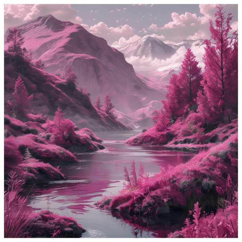 Rideaux de douche Pink Mountain Landscape, L 70 po x H 84 po