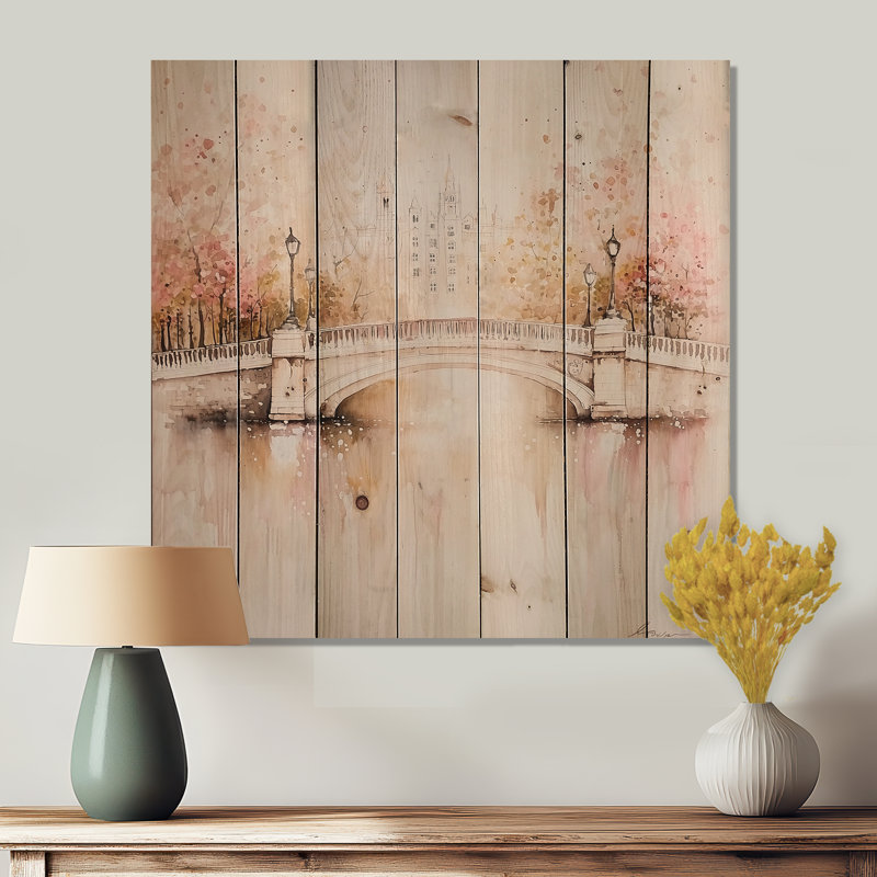 Pont Ha Penny à Dublin - reproduction industrielle en bois doré sur bois de pin naturel, H 36 po x l 36 po