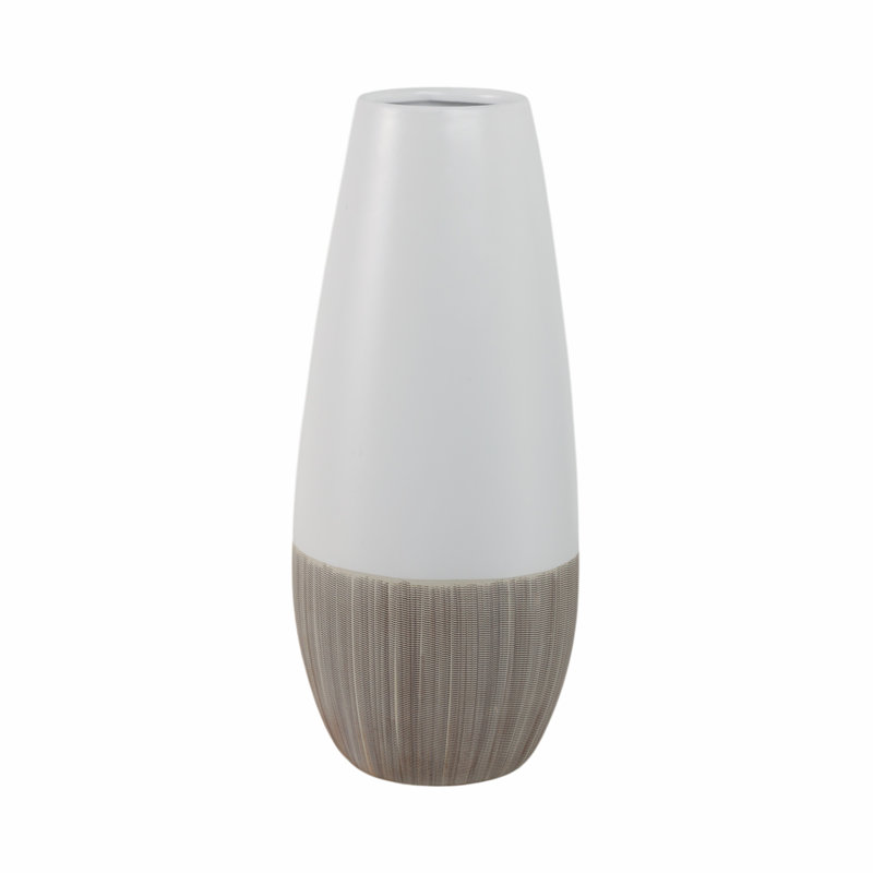 Modern Two-Tone Table Vase For Living Room - Decorative Tall Flower Vase for Tabletops, Office, Bedside, or Home Decor, White