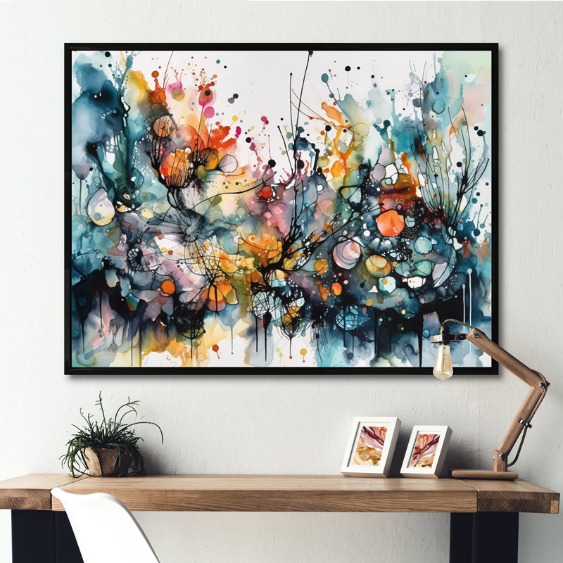 «Boho Dance II» captivant - art mural abstrait pour le salon, H 34 po x l 44 po, Reproduction avec cadre flottant, Noir