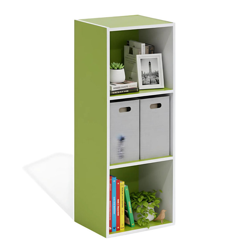 Wright 3-Shelf Bookcase Soft White Living Room Bedroom Office Storage, White/Green