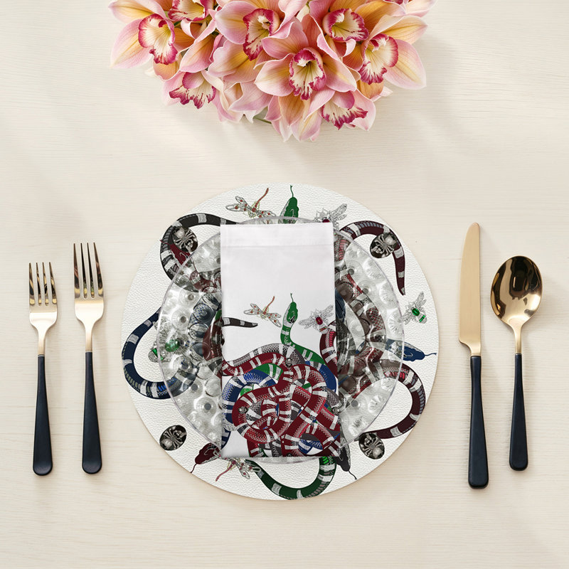 Ouroboros Cotton Blend Square Napkins, White