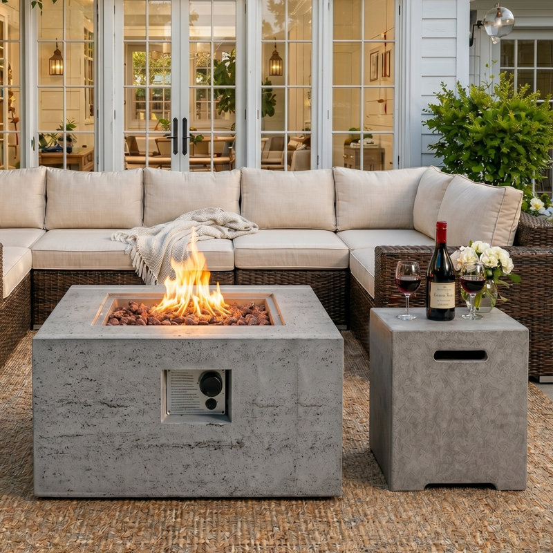 Ensemble de table de foyer d'extérieur au gaz 40 000 BTU avec couvercle de réservoir de propane, Gris