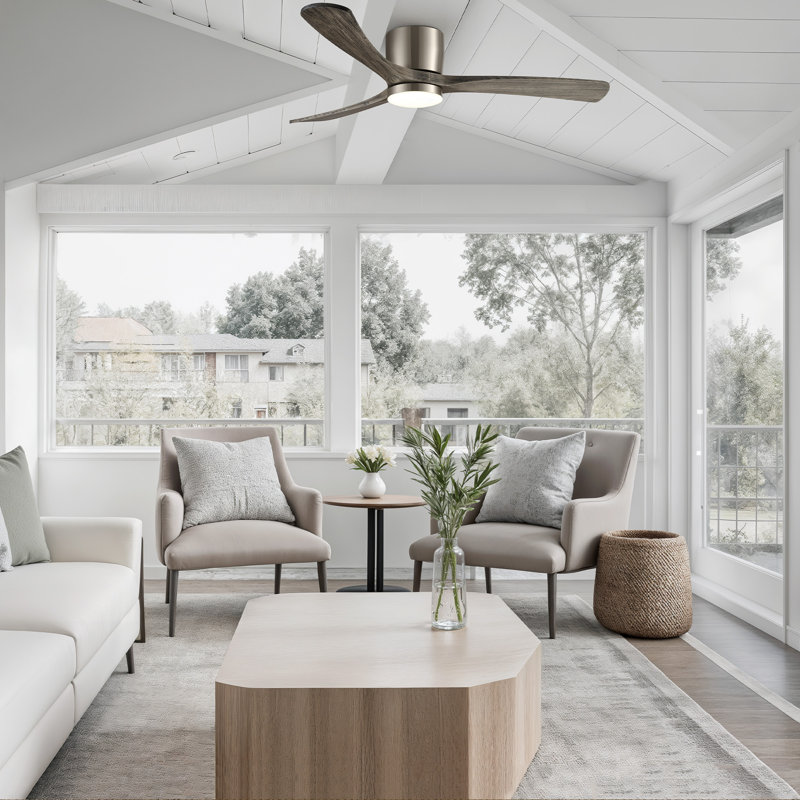 52" Modern Farmhouse Dimmable Ceiling Fan with LED Lights and Remote Control, Brushed Nickel with Gray Wood Blade