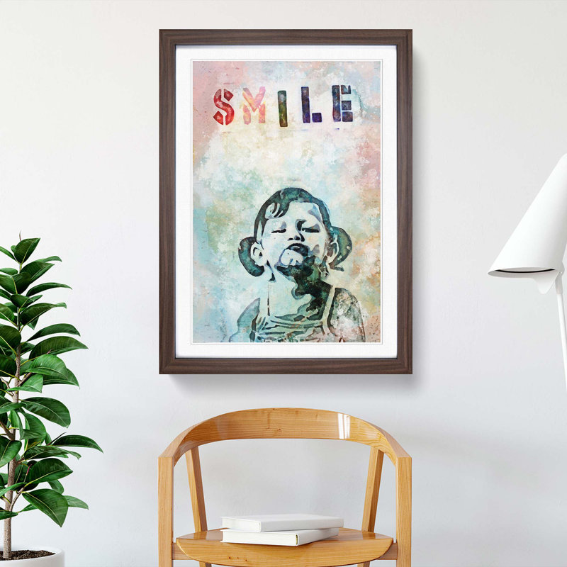 Smile in Abstract by Banksy - Picture Frame Graphic Art Print, Walnut Framed, 87cm H x 62cm W x 2cm D