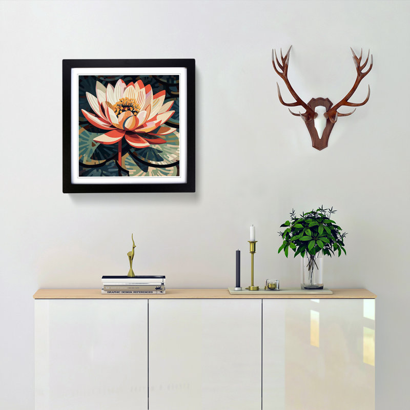 Water Lily Flower Constructivism No.3 - Framed Print, Black