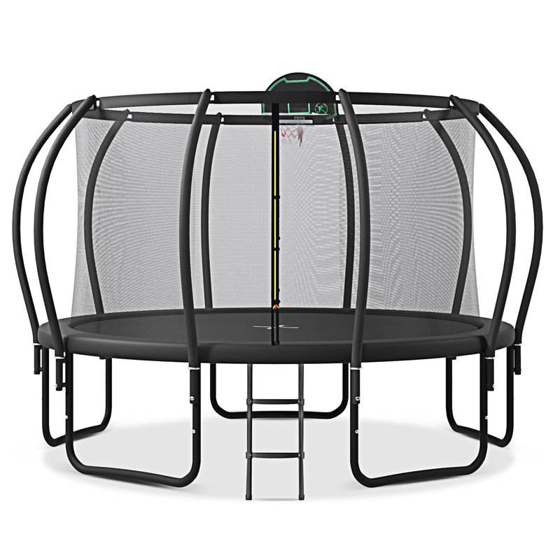 14 ft Black Round Kids' Trampoline with Enclosure