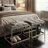 Joshi  Ottoman 20", Gray Velvet and Champagne Gold Metal