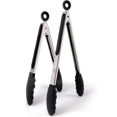 Premium Set of Stainless Steel Tongs for Cooking, Grilling and Barbecue - 12" and 9"