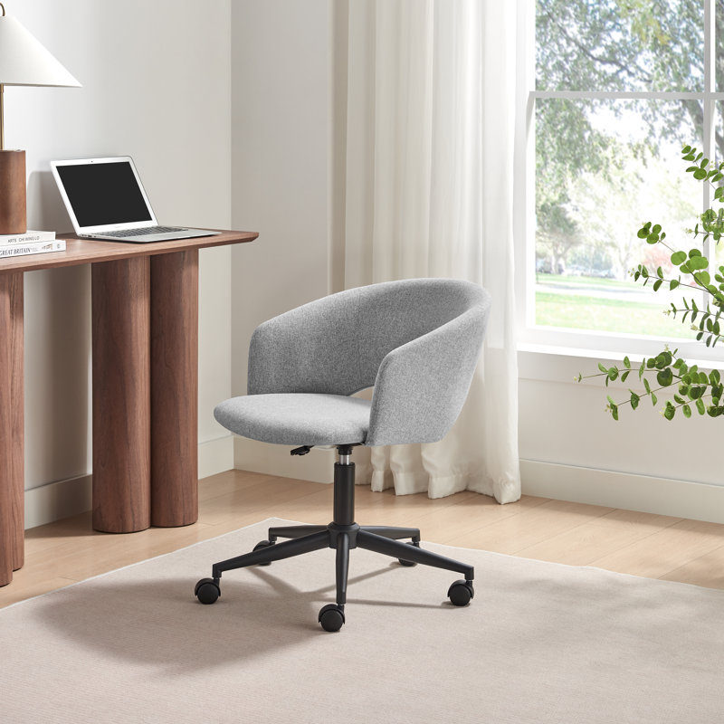 Delanie Upholstered Soft Fabric Swivel Office Vanity Chair - Modern Curved Backrest Design, Grey