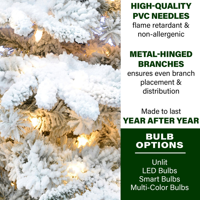 6.5-Ft Flocked Pine Valley Christmas Tree with Multicolor LED Lights