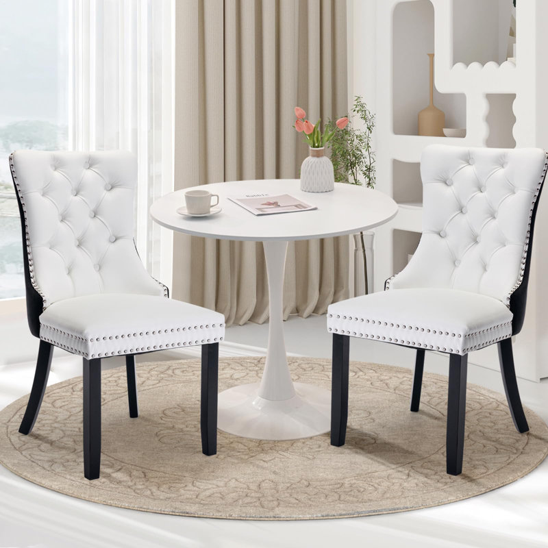 Ensemble de table de salle à manger rond avec 2 chaises, Noir, noir, noir, noir, Blanc/Noir