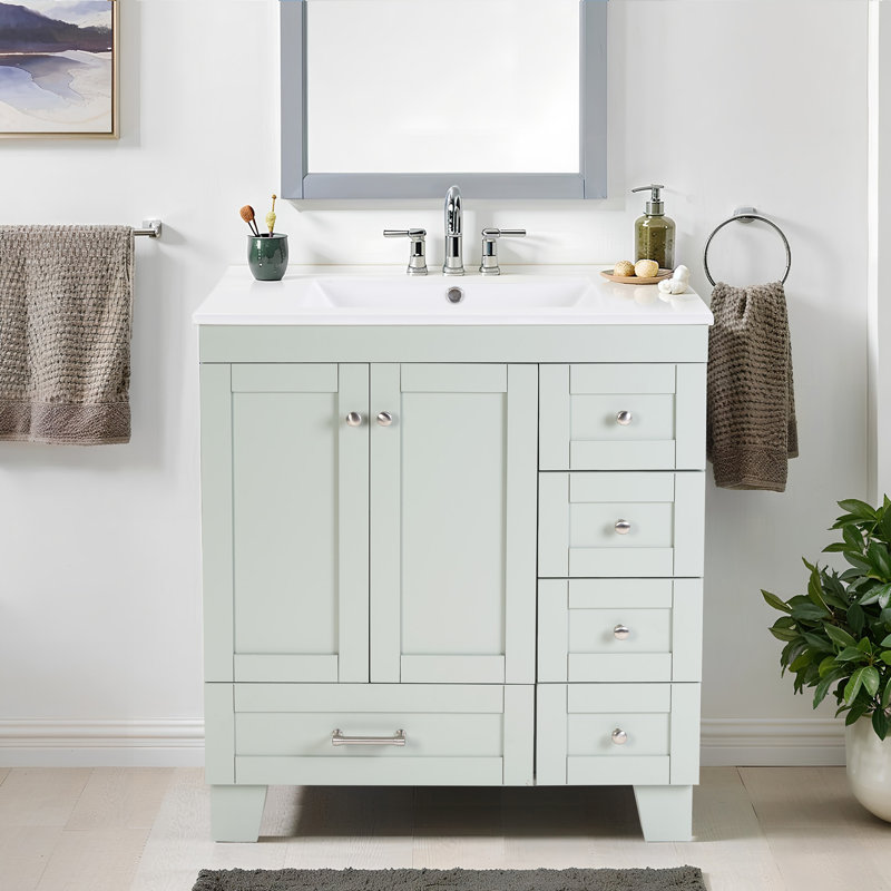 Meuble-lavabo 30 po avec lavabo en céramique, Bleu