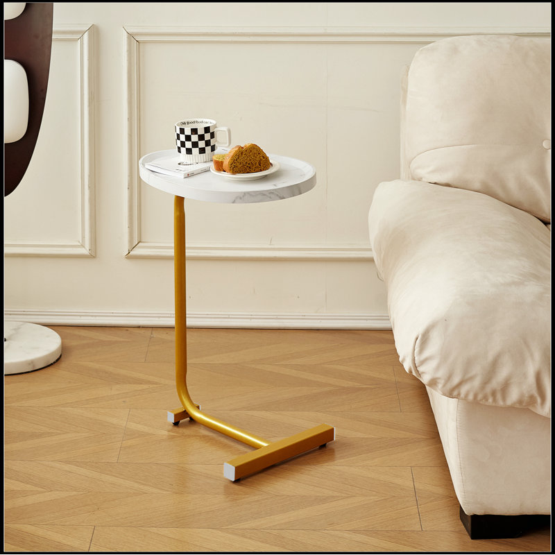 2-pieces White C-shaped Side Table, C Shaped End Table, Side Table for Couch and Bed