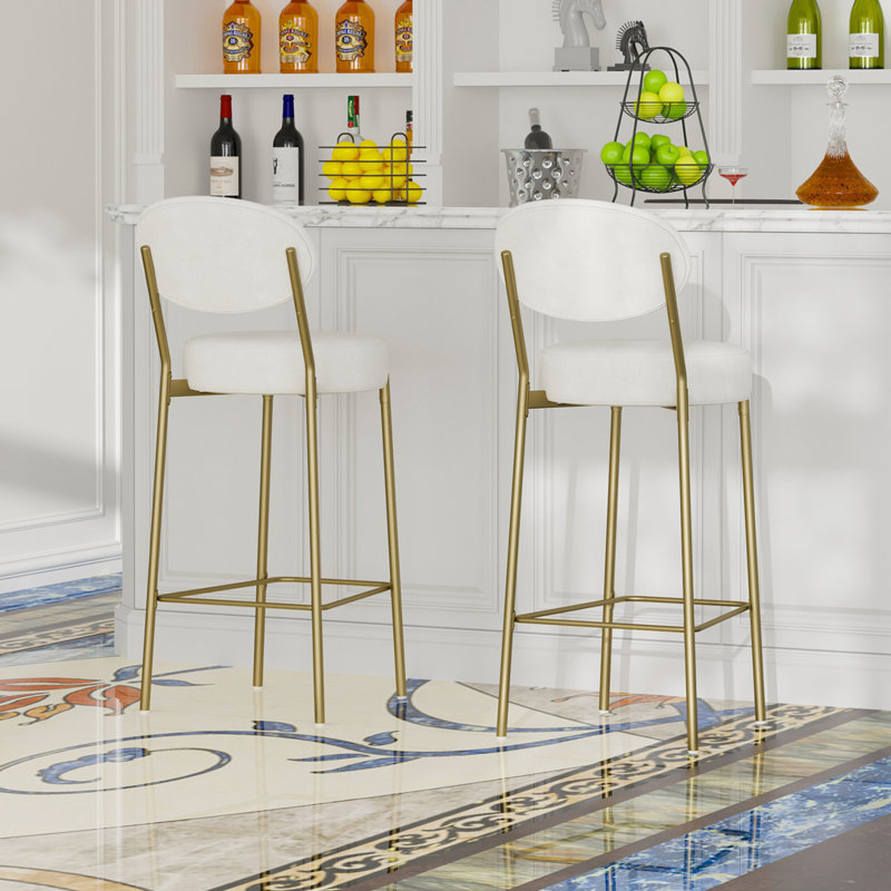29'' H Seat Height Upholstered Bar Stools, Creamy White