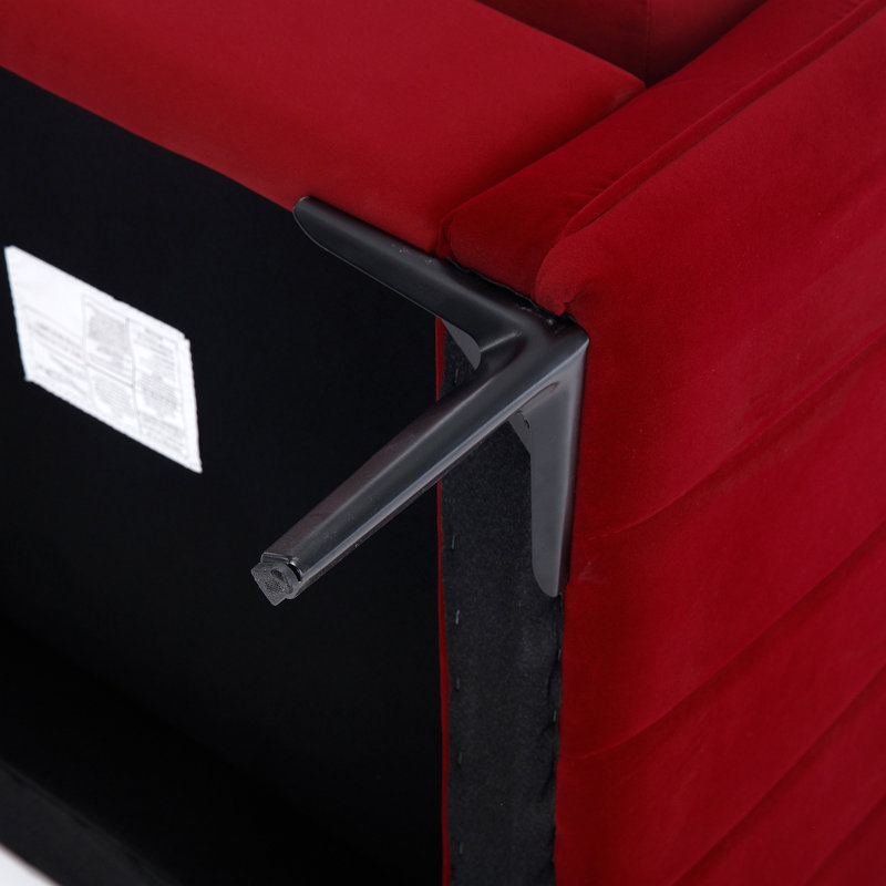 Shalon Velvet Upholstered Accent Chair with Cushion & Metal Legs, Red