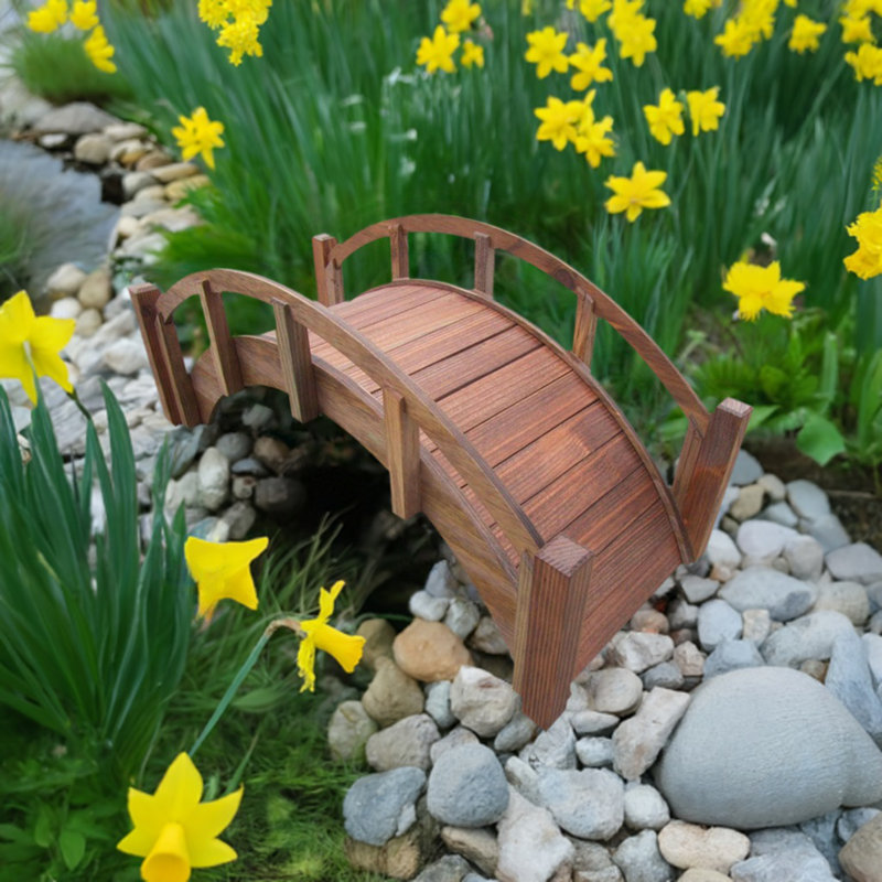 Miniature Japanese Brown Treated Wood Garden Bridge, 25-Inch