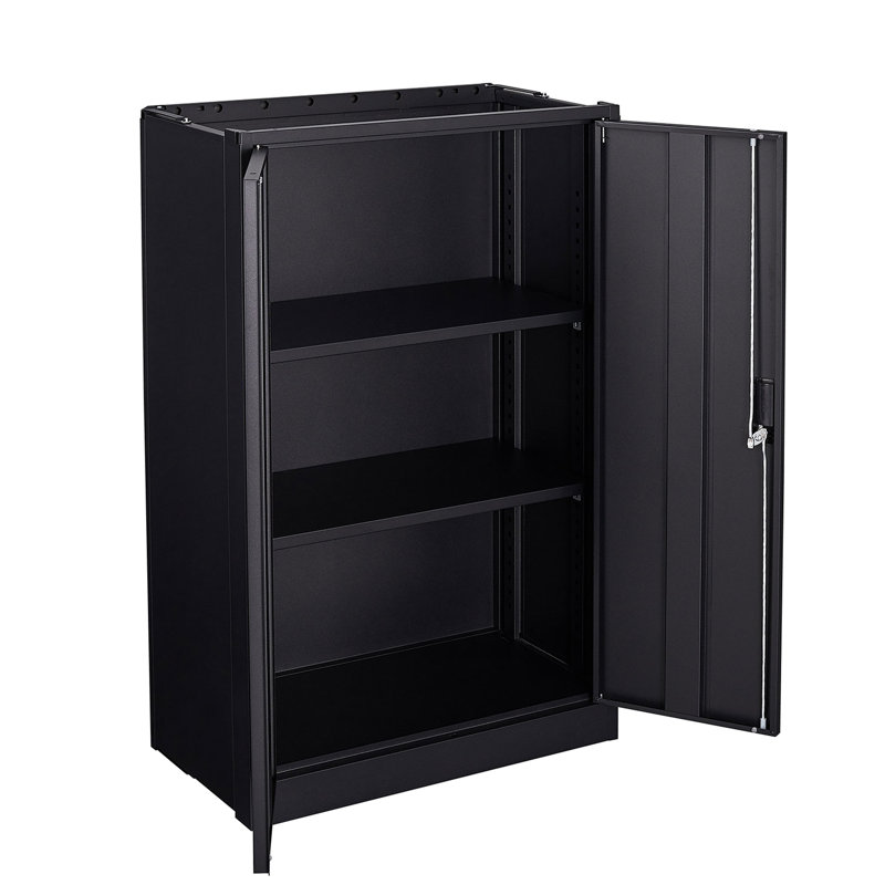 Black Storage Cabinet With Adjustable Height Dividers, Handle Locks, And Spring Loaded Door , Ideal For Home Office Metal Exquisite Black, Garage