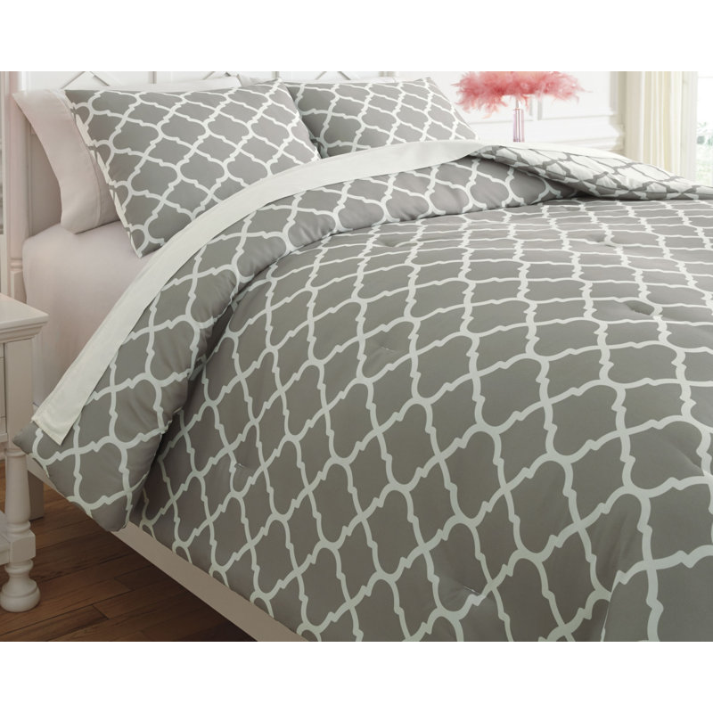 Full White and Gray Reversible Microfiber Comforter Set