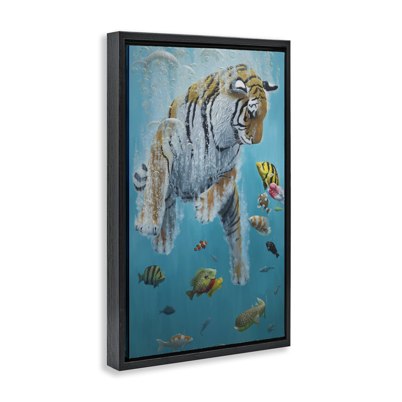 Cadre flottant nageant parmi les poissons, design par Heather, H 25 po x l 17 po, Cadre flottant noir de jais