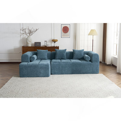 101.2"  Sectional Sofa Full-Compressed Sofa Modular Sofa Couch Free-Combined Sofa With Deep Seating  And Two Side Pockets For Living Room, Blue