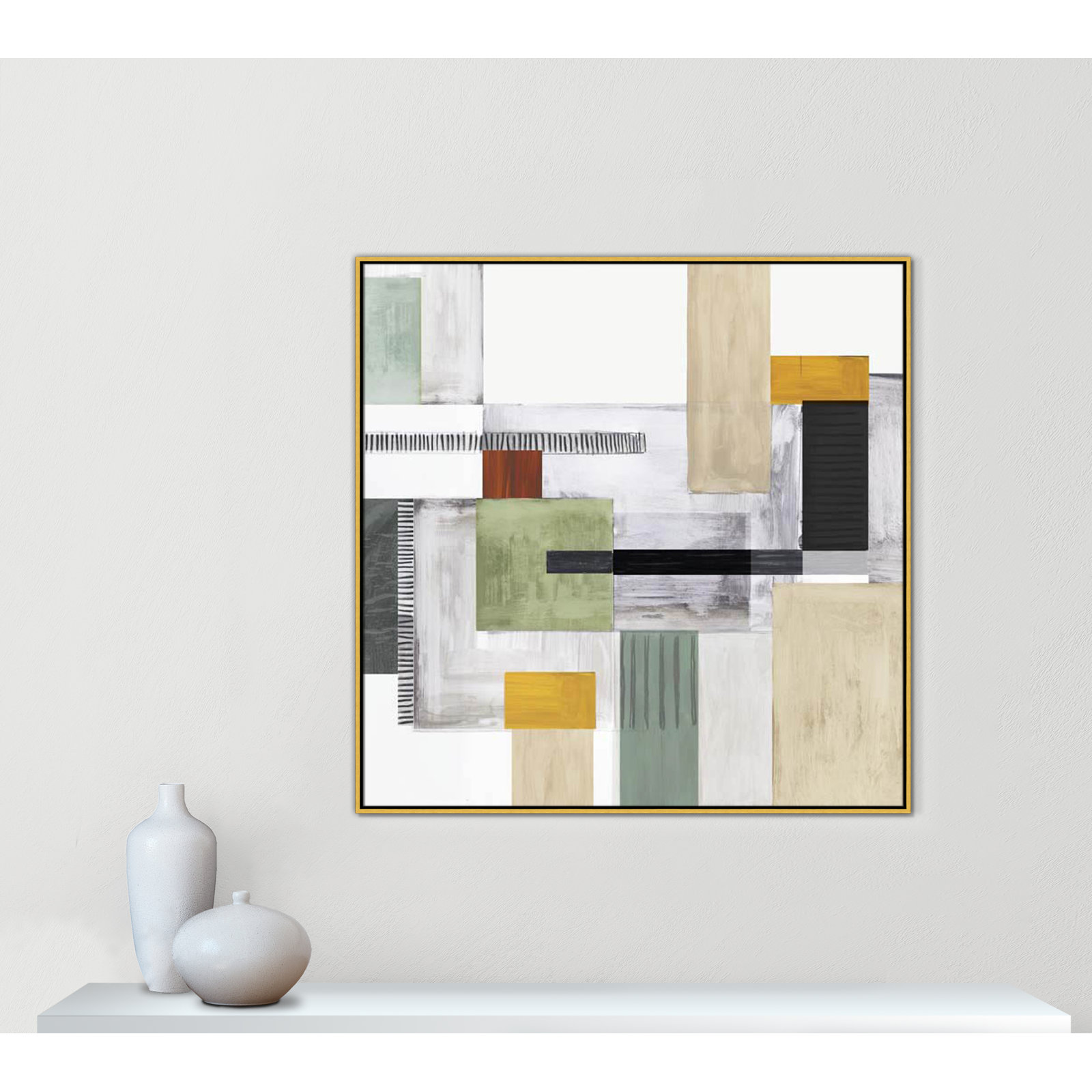 Playful Blocks Print, 46.5" H x 46.5" W x 2" D, Gold Floater Framed