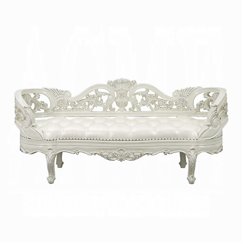 Banc transitionnel avec finition blanc antique
