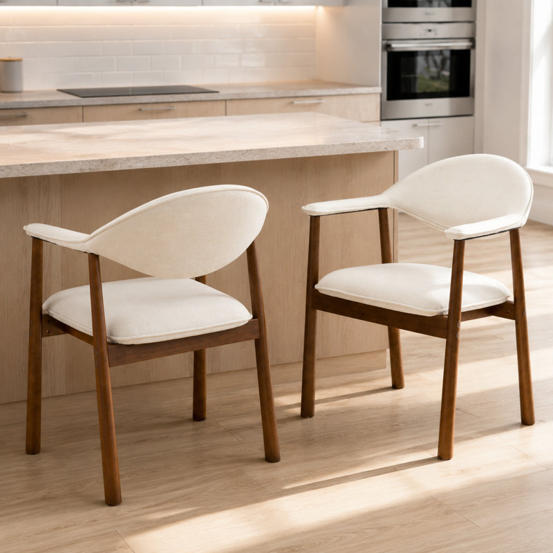 Ensemble de 2 chaises de salle à manger rembourrées avec dossier ergonomique incurvé, structure en bois massif et siège confortable rembourré
