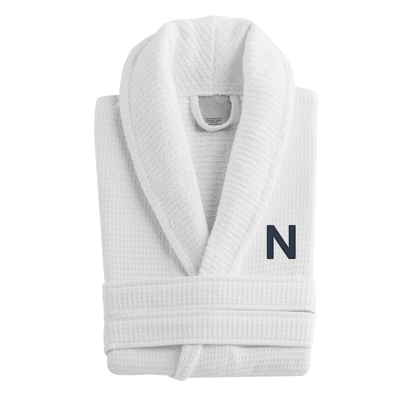 Peignoir monogrammé gaufré en coton turc, N, Blanc