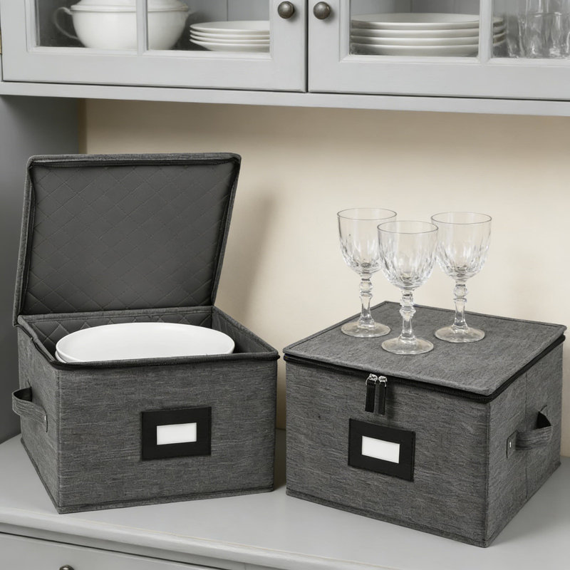 Hard Shell China Storage Container For Plates And Dinnerware, Stackable Dish Organizer With Felt Dividers For Protection, Heavy-Duty Zippered Case
