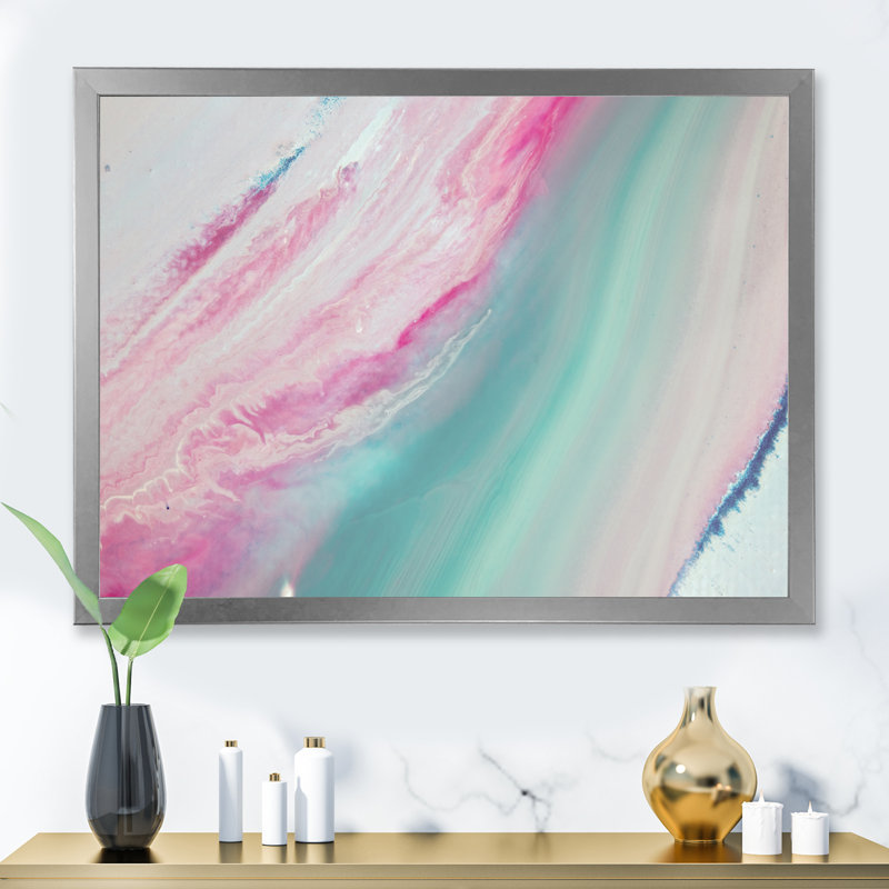 Marbre turquoise et marbre rose Flow Art IV - œuvre d'art moderne sur toile, H 8 po x l 12 po x P 1 po