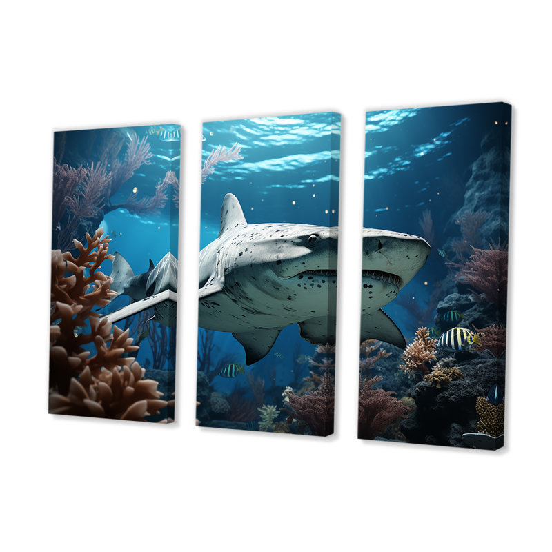 «Coral Sharks Ballet - Coastal Coral Under Water», ensemble de reproduction d'art mural, H 40 po x l 60 po