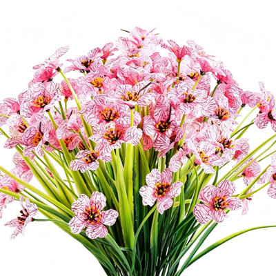 12 Bundles Artificial Flowers Outdoor UV Resistant Fake Flowers No Fade Plastic Plants Garden Porch, Pink
