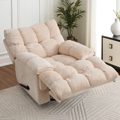 Oversized Manual Recliner Chair with Swivel Frame, Chenille Fabric, and Wooden Backrest - 38.87 Inch Wide by Ebern Designs