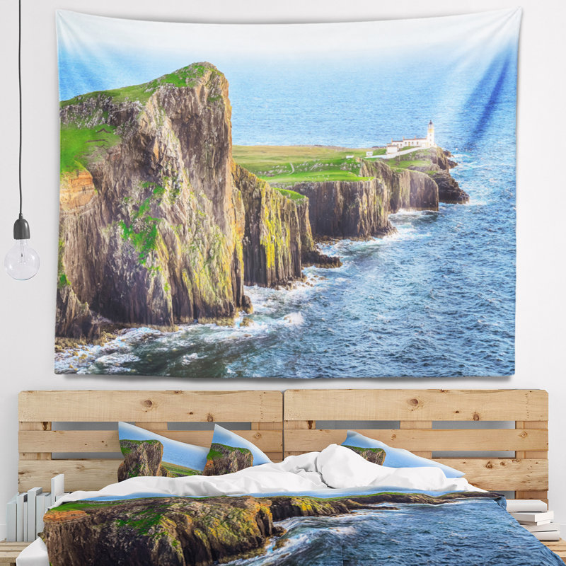 Photographie rocky ocean coastline écosse tapisserie, H 68 po x l 80 po