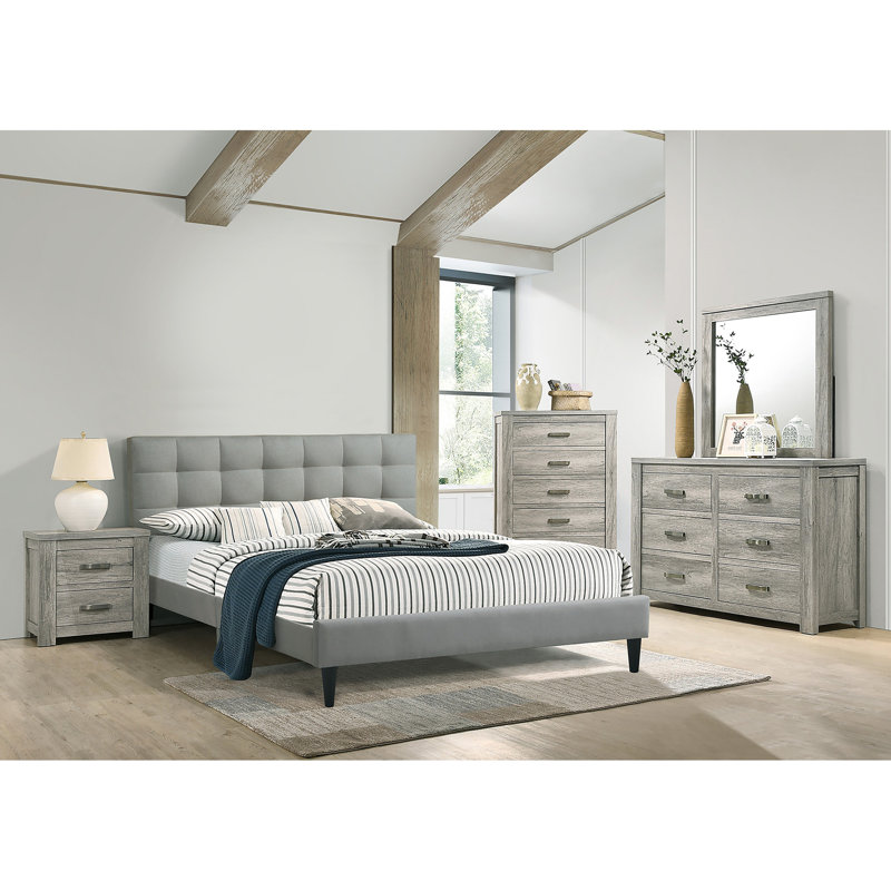 Mobilier de chambre rustique gris clair à 6 tiroirs avec poignées en métal style rustique 1pc