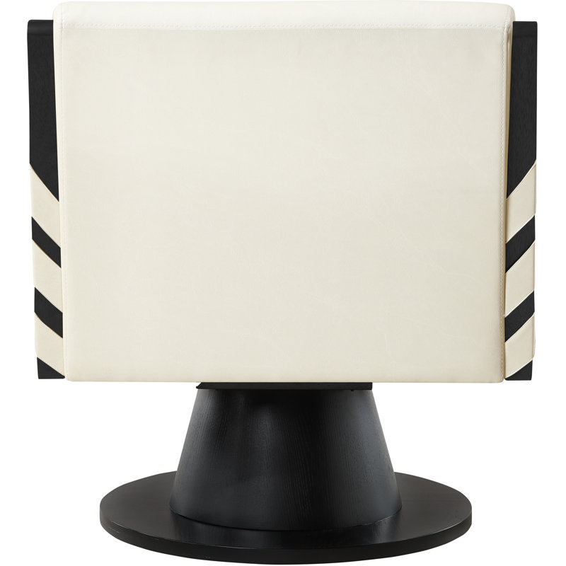 Quinton Vegan Leather Swivel Accent Chair, Cream Vegan Leather, Black