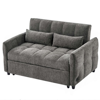 52.8" Loveseat Sofa Pull-out Sofa Bed Tufted Sleeper Sofa with an Adjustable Backrest, Three USB Ports and Two Lumbar Pillows for Living Room by Latitude Run